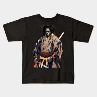 Yasuke Black Samurai in 1579 Feudal Japan No. 4 on a Dark Background Kids T-Shirt